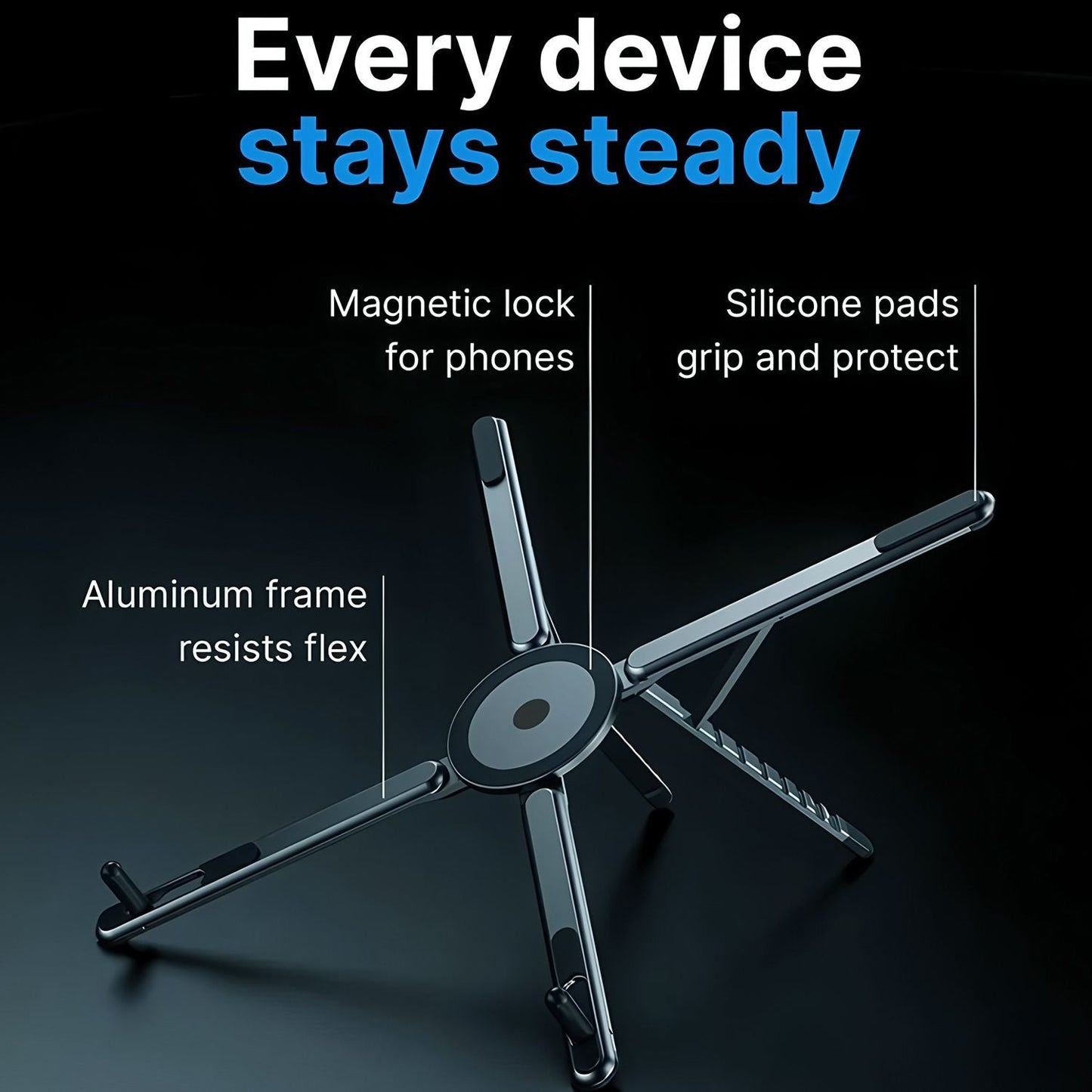 Gray Foldable Magnetic Phone & Tablet Stand Aluminium Alloy Laptop Holder Adjustable Desktop Stand for Mobile Phone, Tablet and Notebook