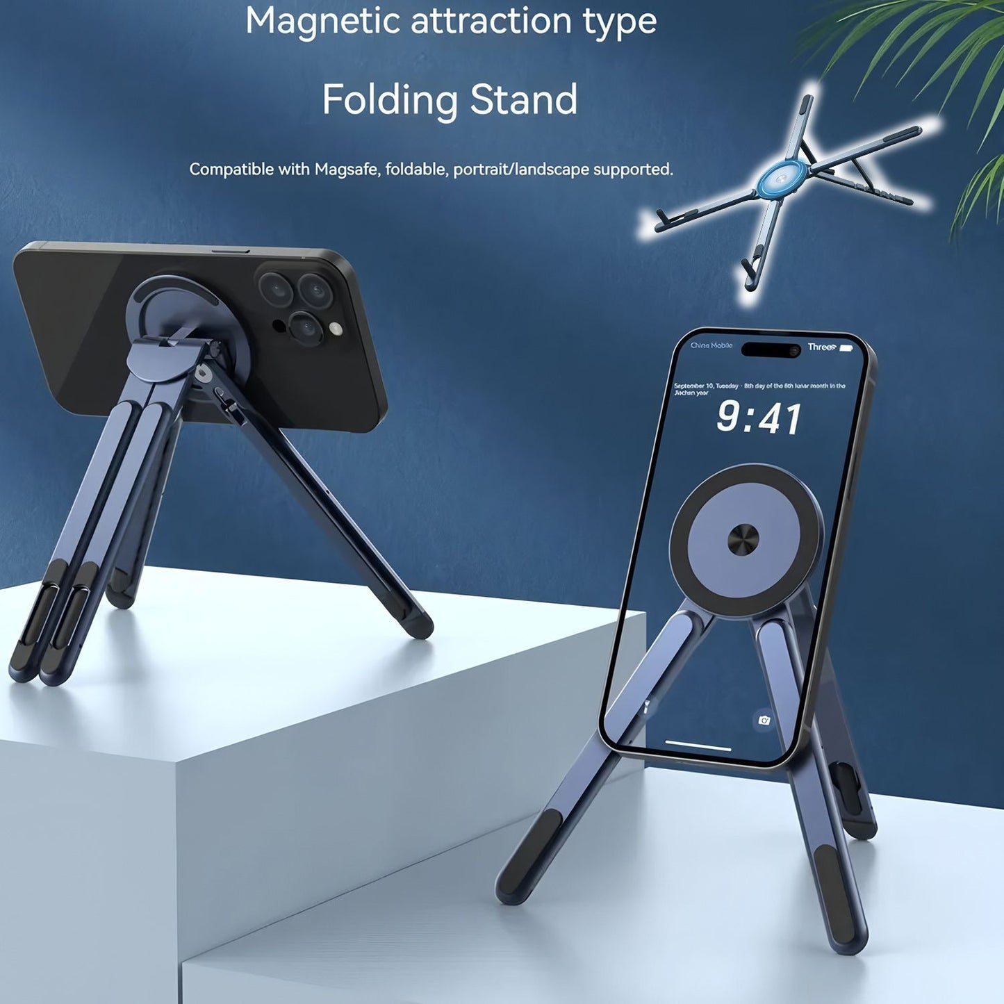 Gray Foldable Magnetic Phone & Tablet Stand Aluminium Alloy Laptop Holder Adjustable Desktop Stand for Mobile Phone, Tablet and Notebook
