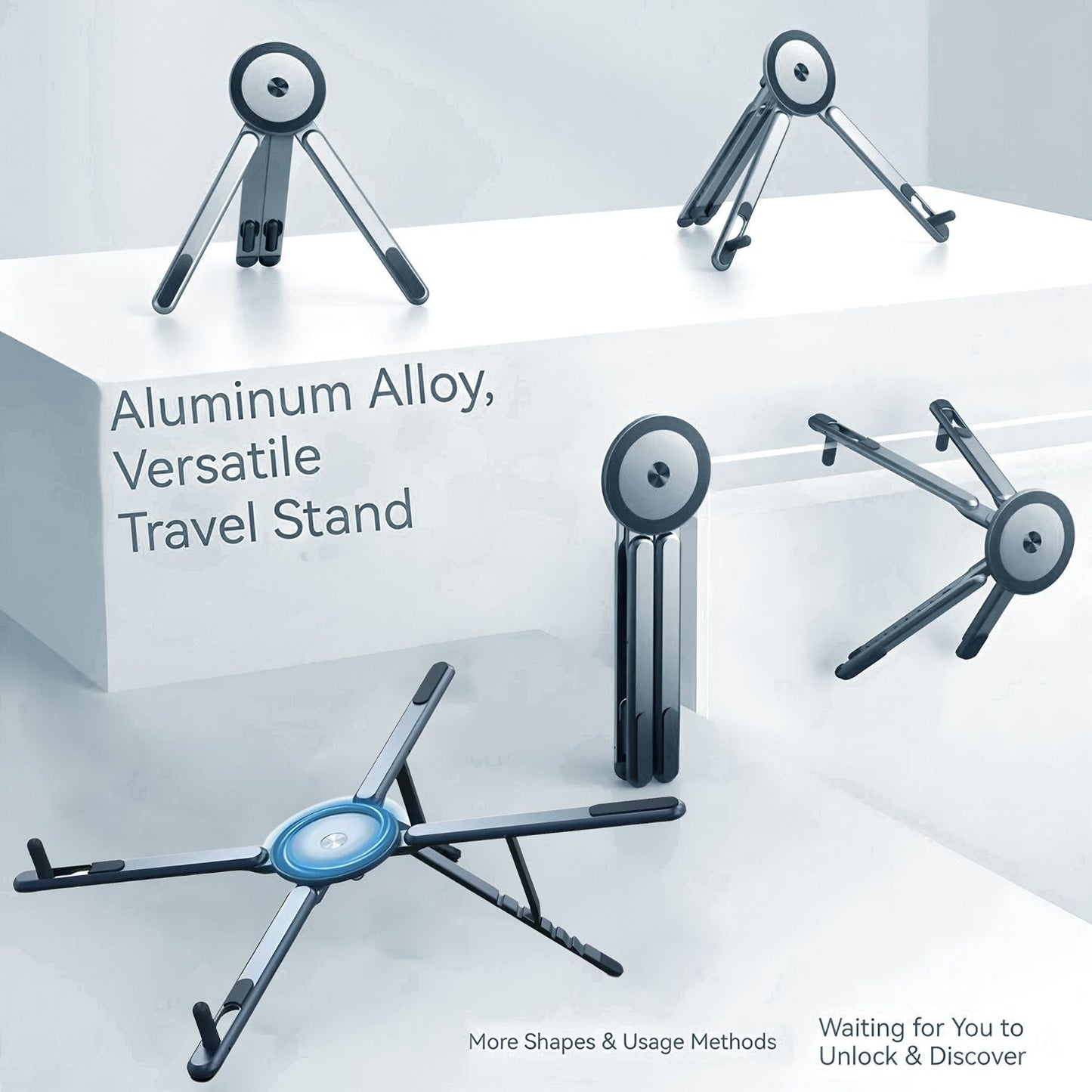 Gray Foldable Magnetic Phone & Tablet Stand Aluminium Alloy Laptop Holder Adjustable Desktop Stand for Mobile Phone, Tablet and Notebook