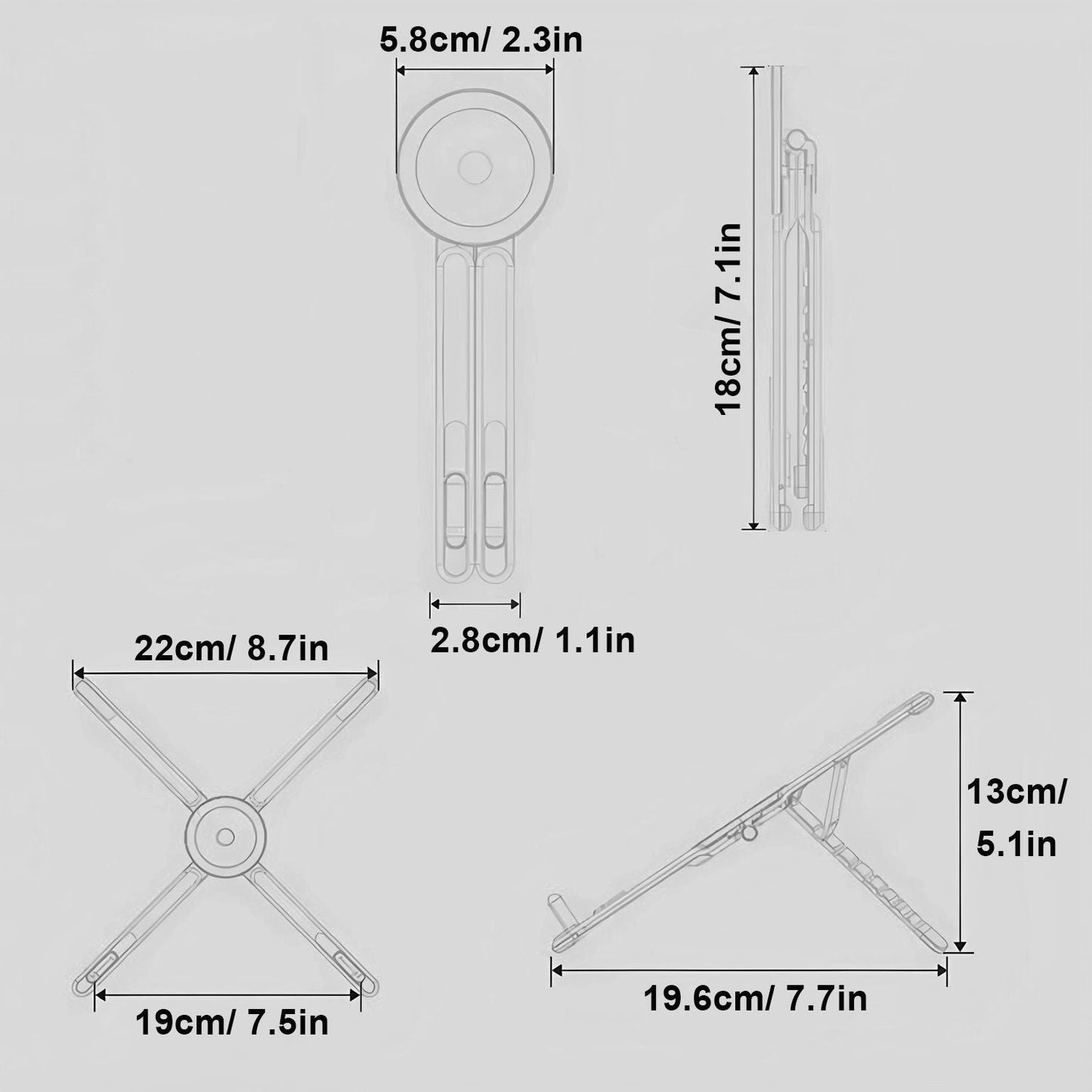 Gray Foldable Magnetic Phone & Tablet Stand Aluminium Alloy Laptop Holder Adjustable Desktop Stand for Mobile Phone, Tablet and Notebook
