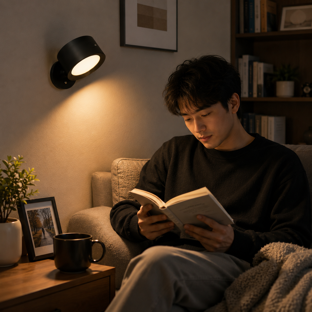Magnetic RGB LED Wall Light Rechargeable Bedside Reading Lamp 360° Adjustable Wall Sconce with Remote Control