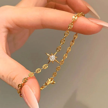 Gold Lucky Star Crystal Bracelet for Women Gold Plated Comet Star Charm Bracelet Delicate Everyday Jewellery Gift