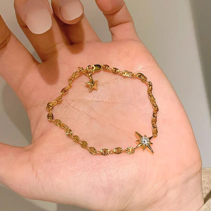 Gold Lucky Star Crystal Bracelet for Women Gold Plated Comet Star Charm Bracelet Delicate Everyday Jewellery Gift