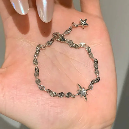Silver North Star Crystal Charm Bracelet Lucky Star Chain Bracelet for Women Minimalist Celestial Jewellery
