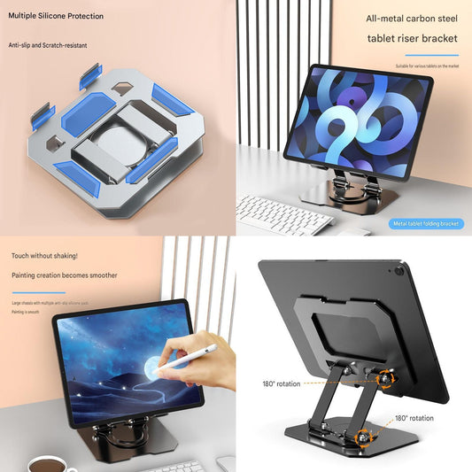 Study Focus Timer (Red) and Foldable Metal Tablet Stand (Black) Set, Mechanical Countdown Timer with Adjustable Aluminium Alloy Device Holder