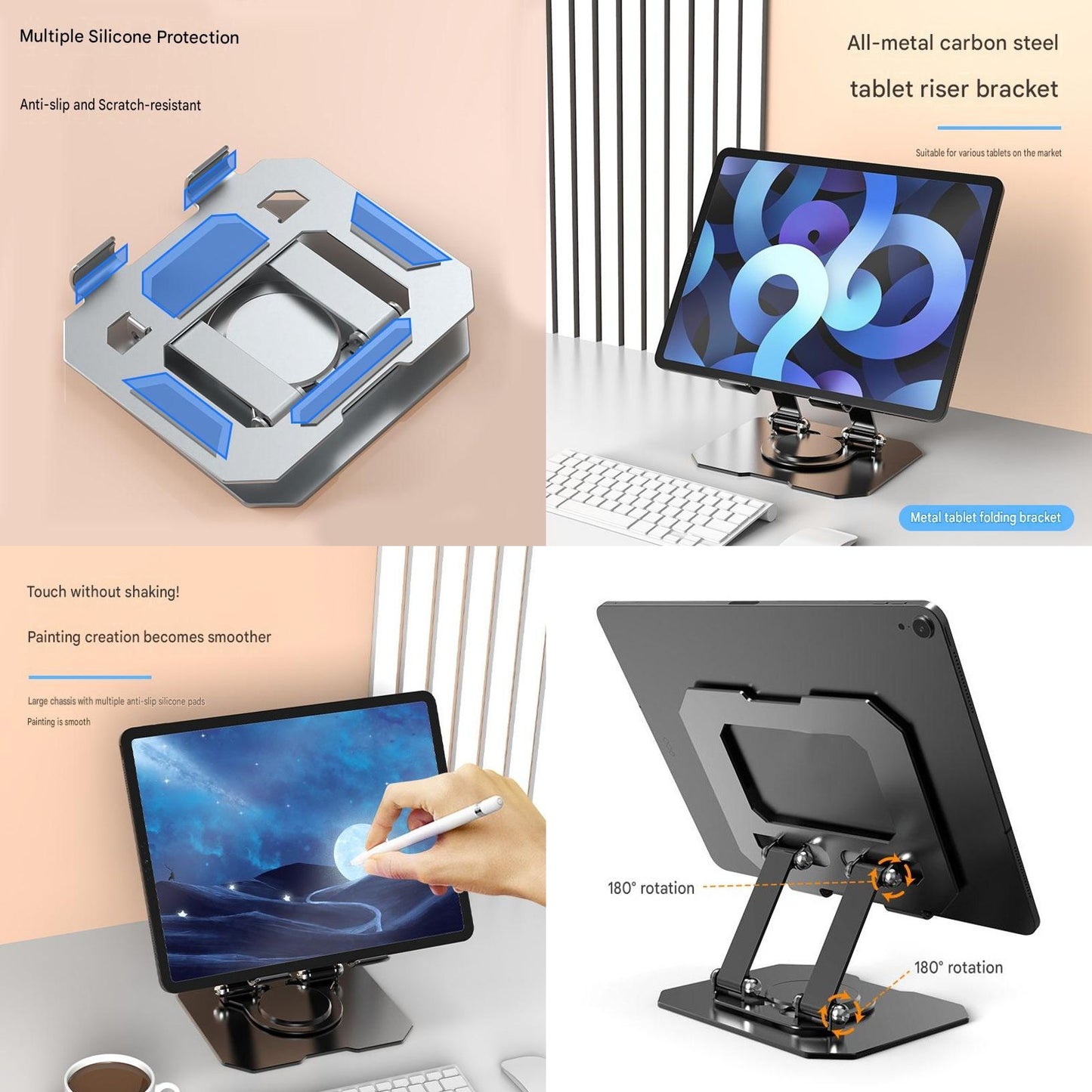 Study Focus Timer (White) and Foldable Metal Tablet Stand (Black) Set, Mechanical Countdown Timer with Adjustable Aluminium Alloy Device Holder