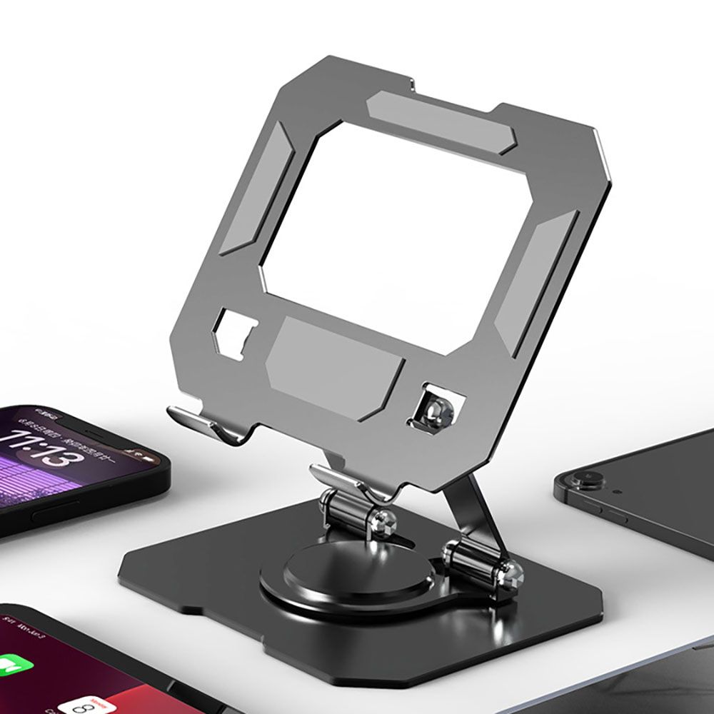 Black Adjustable Aluminium Alloy Tablet Stand with 360° Rotation, Foldable Metal Desk Holder for iPad, Tablets, E-Readers and Smartphones