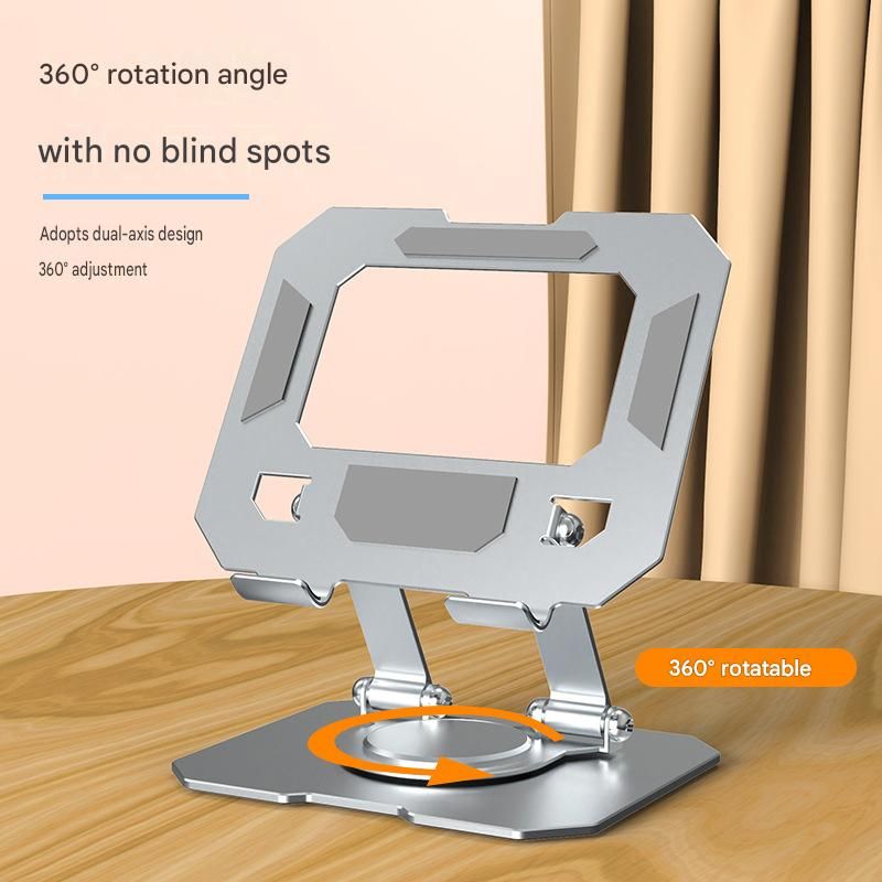 Black Adjustable Aluminium Alloy Tablet Stand with 360° Rotation, Foldable Metal Desk Holder for iPad, Tablets, E-Readers and Smartphones