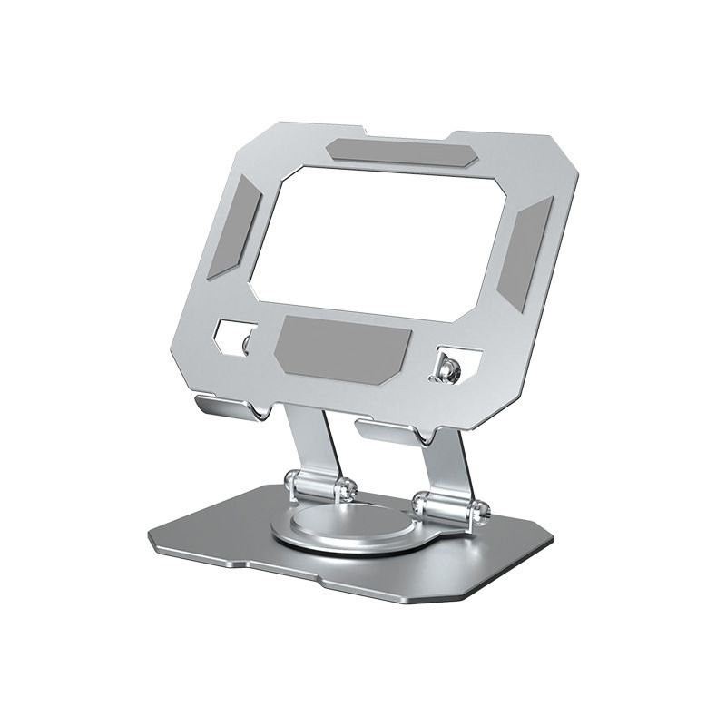 Silver Adjustable Aluminium Alloy Tablet Stand with 360° Rotation, Foldable Metal Desk Holder for iPad, Tablets, E-Readers and Smartphones