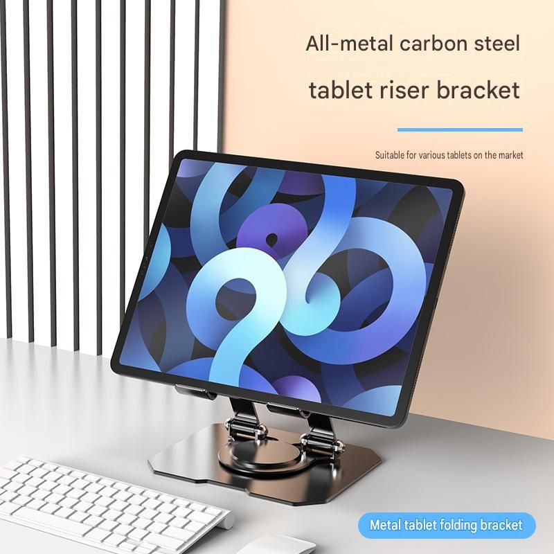 Silver Adjustable Aluminium Alloy Tablet Stand with 360° Rotation, Foldable Metal Desk Holder for iPad, Tablets, E-Readers and Smartphones