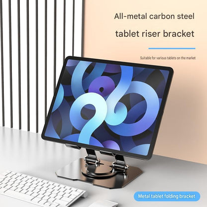 Silver Adjustable Aluminium Alloy Tablet Stand with 360° Rotation, Foldable Metal Desk Holder for iPad, Tablets, E-Readers and Smartphones