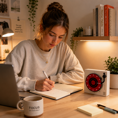 White Record Player Mechanical Timer Magnet Timer for Study, Productivity and Time Management, Wind-Up Countdown Alarm, No Battery Required, Pomodoro Timer