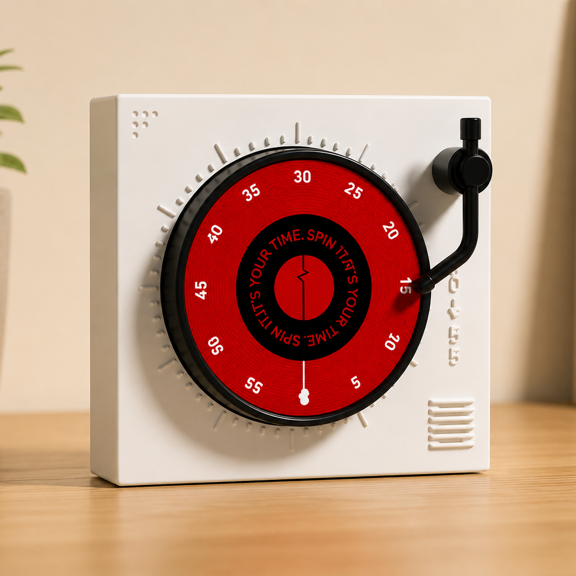 White Record Player Mechanical Timer Magnet Timer for Study, Productivity and Time Management, Wind-Up Countdown Alarm, No Battery Required, Pomodoro Timer