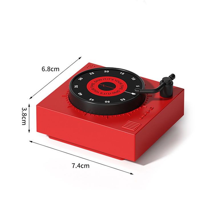 White Record Player Mechanical Timer Magnet Timer for Study, Productivity and Time Management, Wind-Up Countdown Alarm, No Battery Required, Pomodoro Timer