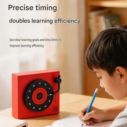 Red Record Player Mechanical Timer Magnet Timer for Study, Productivity and Time Management, Wind-Up Countdown Alarm, No Battery Required, Pomodoro Timer