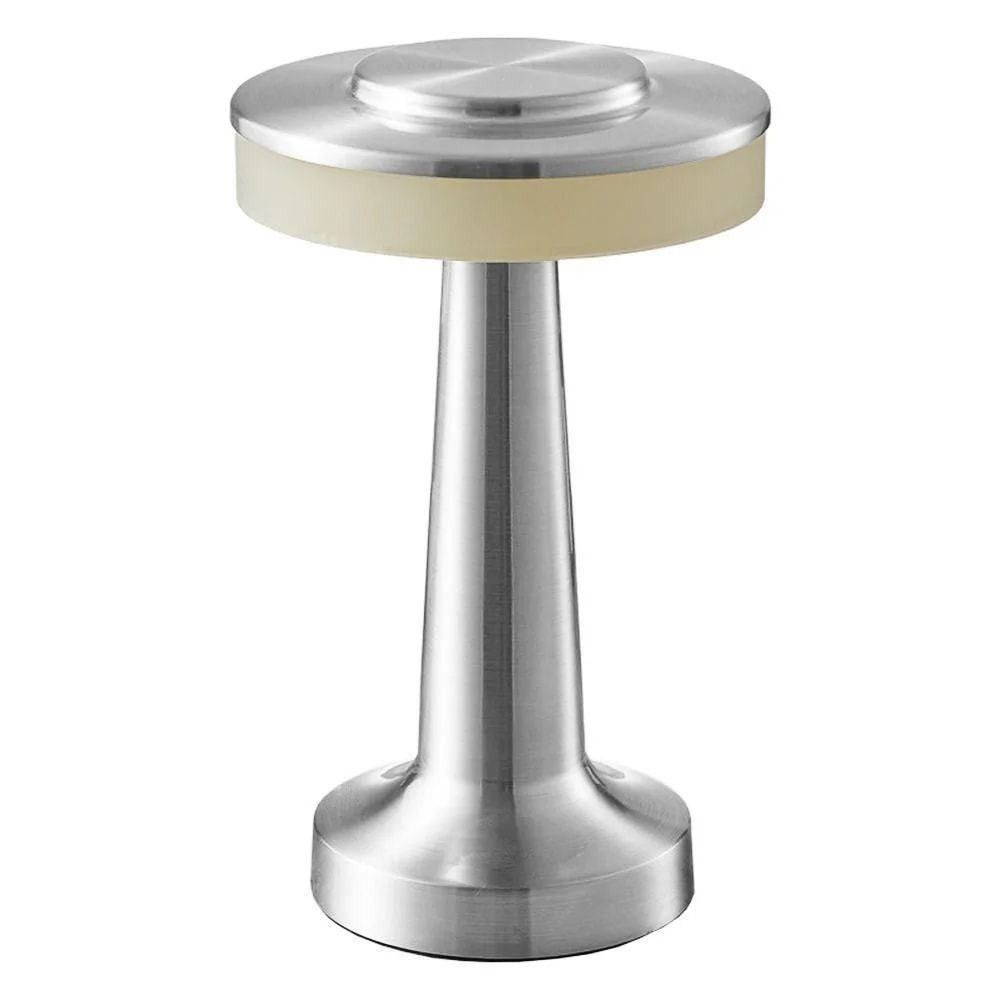 Silver Rechargeable UFO Table Lamp Touch Control LED Bedside Night Light, Cordless Mushroom Desk Lamp for Bedroom Living Room Restaurant Bar Camping