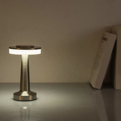 Silver Rechargeable UFO Table Lamp Touch Control LED Bedside Night Light, Cordless Mushroom Desk Lamp for Bedroom Living Room Restaurant Bar Camping