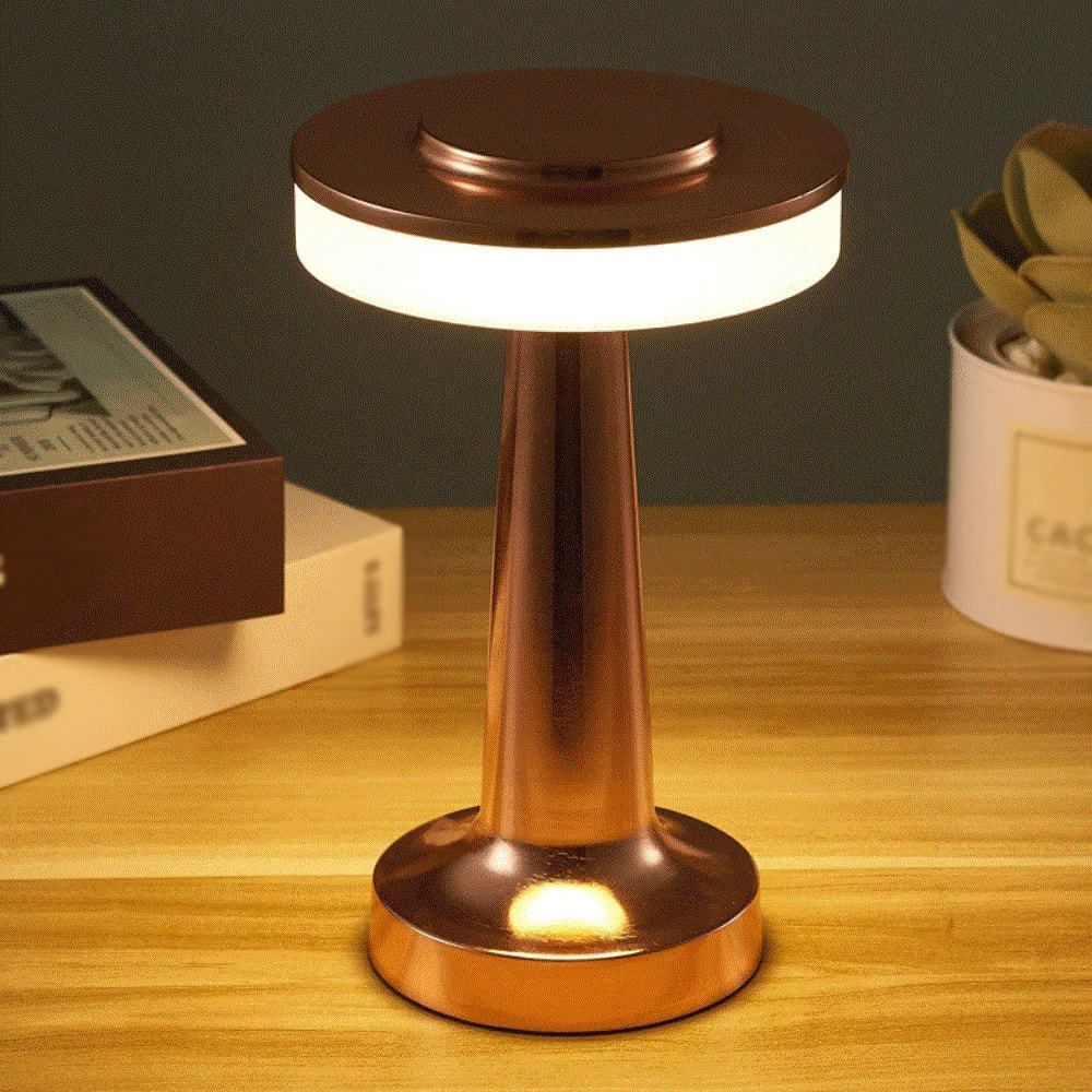 Bronze Rechargeable UFO Table Lamp Touch Control LED Bedside Night Light, Cordless Mushroom Desk Lamp for Bedroom Living Room Restaurant Bar Camping