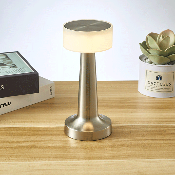 Silver Rechargeable Acrylic Shade UFO Table Lamp Touch Control LED Bedside Night Light, Cordless Ambient Desk Lamp for Bedroom Living Room Camping