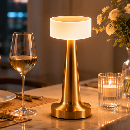 Gold Rechargeable Acrylic Shade UFO Table Lamp Touch Control LED Bedside Night Light, Cordless Ambient Desk Lamp for Bedroom Living Room Camping