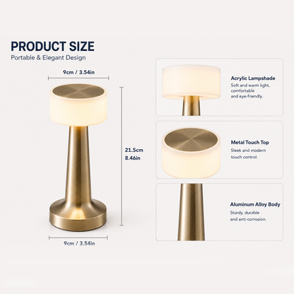 Gold Rechargeable Acrylic Shade UFO Table Lamp Touch Control LED Bedside Night Light, Cordless Ambient Desk Lamp for Bedroom Living Room Camping