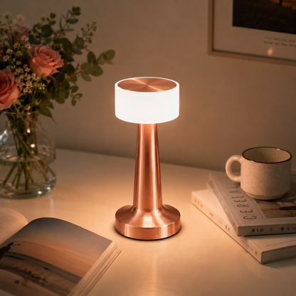 Copper Rechargeable Acrylic Shade UFO Table Lamp Touch Control LED Bedside Night Light, Cordless Ambient Desk Lamp for Bedroom Living Room Camping