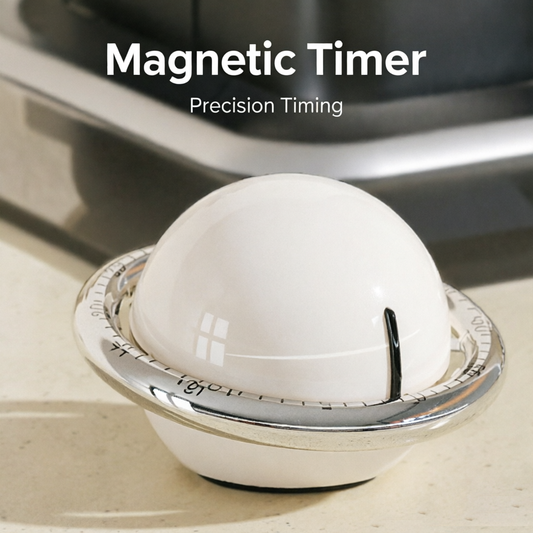 Beige Retro Planet Mechanical Kitchen Timer Magnetic Countdown Clock Battery-Free Metal Core Loud Alarm for Cooking Study