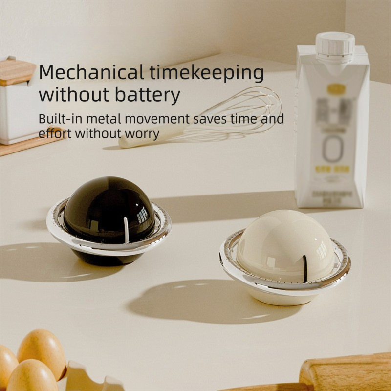Beige Retro Planet Mechanical Kitchen Timer Magnetic Countdown Clock Battery-Free Metal Core Loud Alarm for Cooking Study