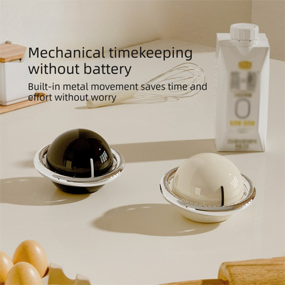 Beige Retro Planet Mechanical Kitchen Timer Magnetic Countdown Clock Battery-Free Metal Core Loud Alarm for Cooking Study