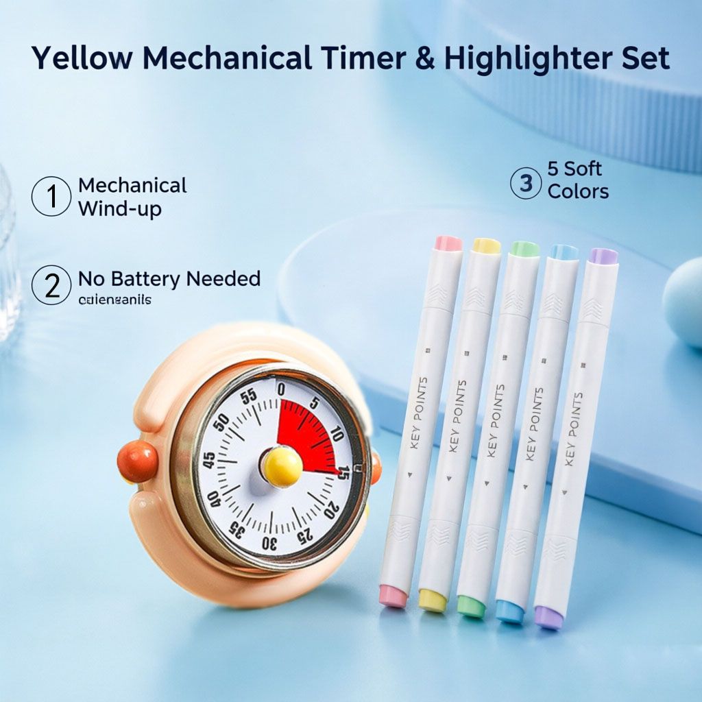 Macaron Pastel Dual-Tip Highlighter & Magnetic Mechanical Timer(Pink) Set - Visual Time Management for Study, Cooking & Productivity