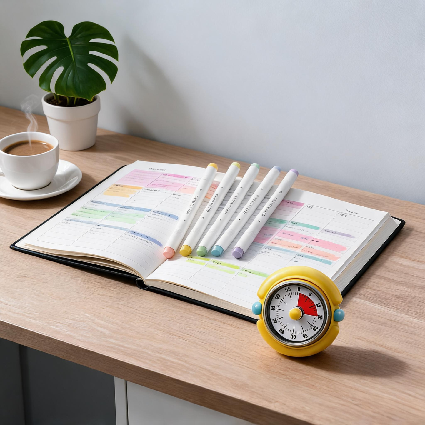 Macaron Pastel Dual-Tip Highlighter & Magnetic Mechanical Timer(Yellow) Set - Visual Time Management for Study, Cooking & Productivity
