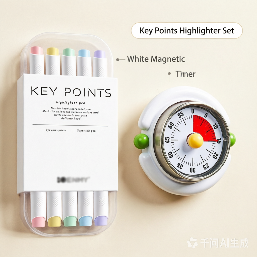Macaron Pastel Dual-Tip Highlighter & Magnetic Mechanical Timer(White) Set - Visual Time Management for Study, Cooking & Productivity