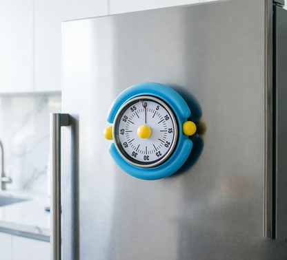 Blue Visual Mechanical Kitchen Timer with Magnetic Backing - Battery-Free Countdown Alarm for Cooking, Study & Time Management