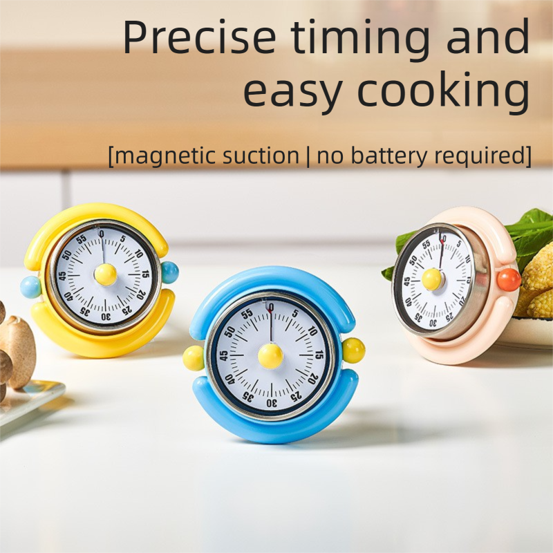 Pink Visual Mechanical Kitchen Timer with Magnetic Backing - Battery-Free Countdown Alarm for Cooking, Study & Time Management