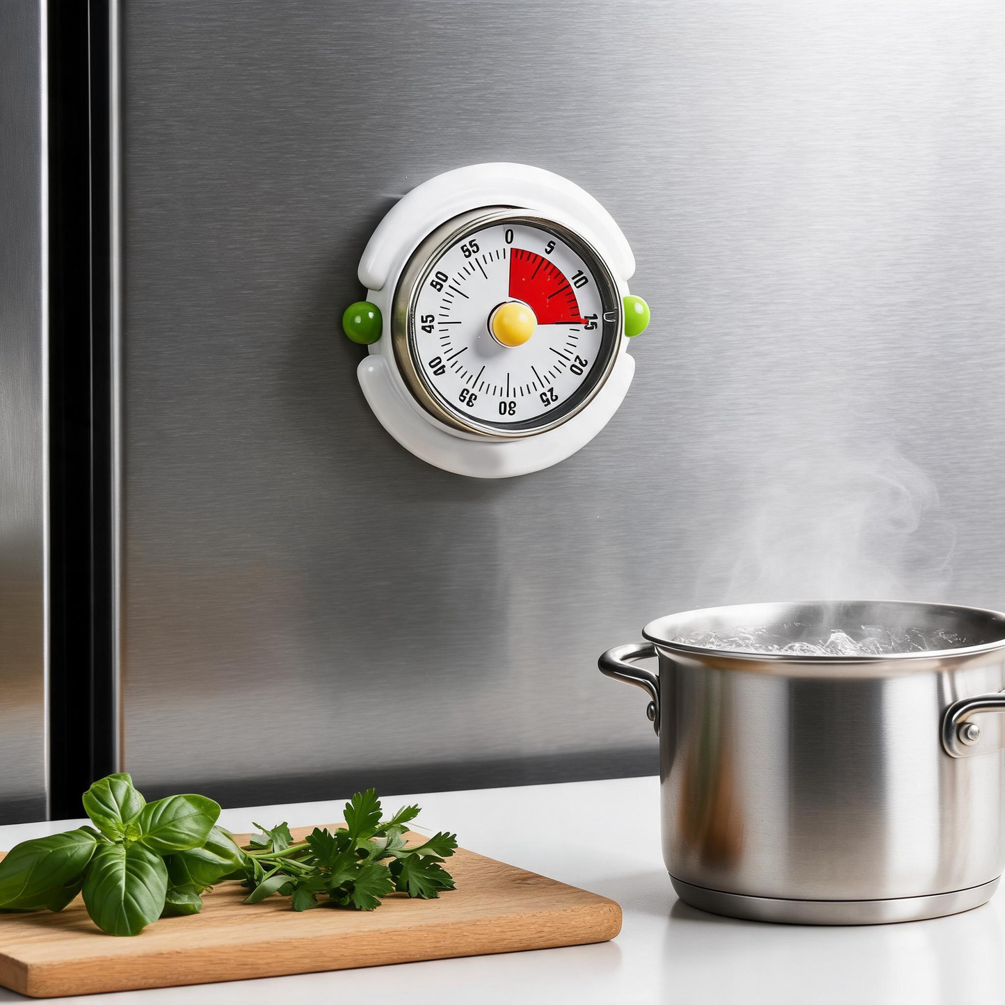 White Visual Mechanical Kitchen Timer with Magnetic Backing - Battery-Free Countdown Alarm for Cooking, Study & Time Management