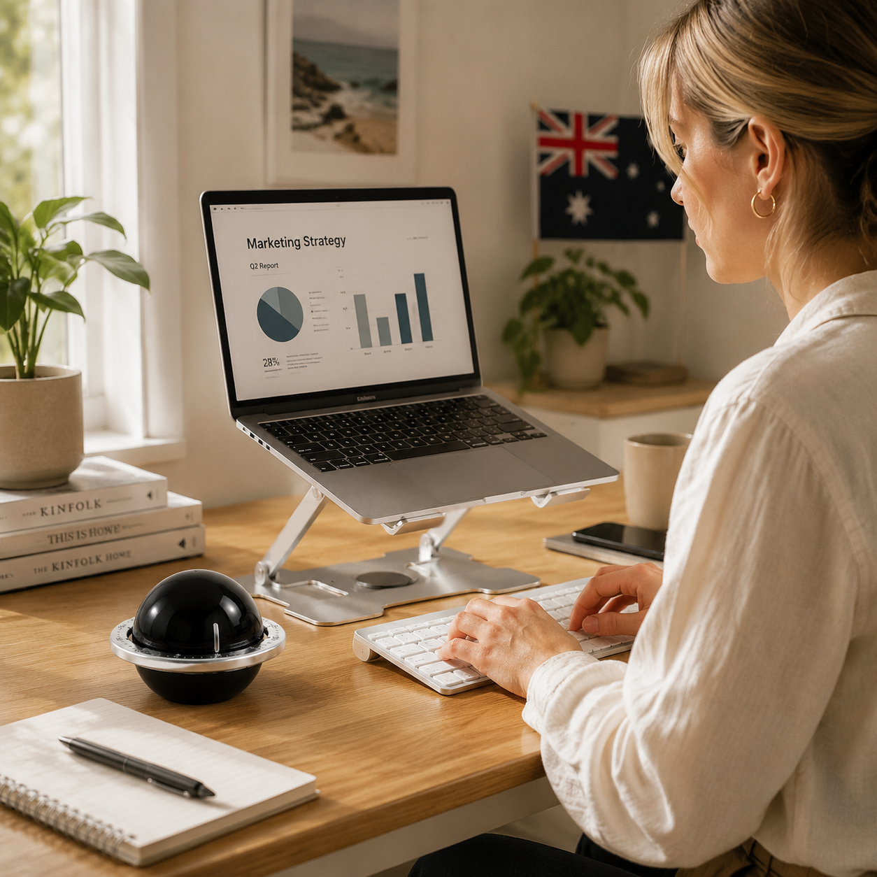 360° Rotating Laptop Stand(Silver) & Magnetic Mechanical Timer(Black) Set - Ergonomic Cooling Desk Organizer for Study, Cooking & Productivity