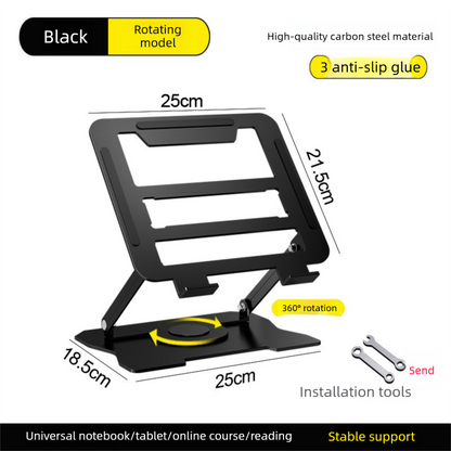360° Rotating Laptop Stand(Black) & Magnetic Mechanical Timer(Black) Set - Ergonomic Cooling Desk Organizer for Study, Cooking & Productivity