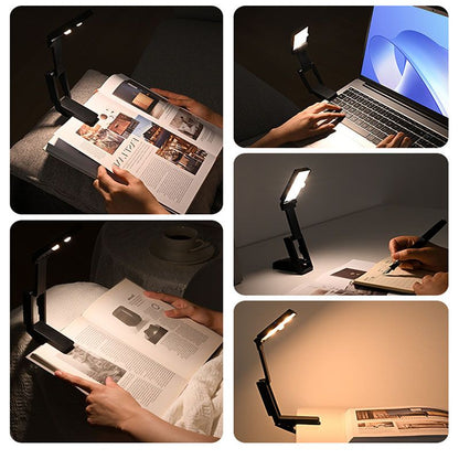 Black Rechargeable LED Clip-On Reading Light - Foldable Portable Mini Book Light with Eye-Caring Lamp for Study & Bedside
