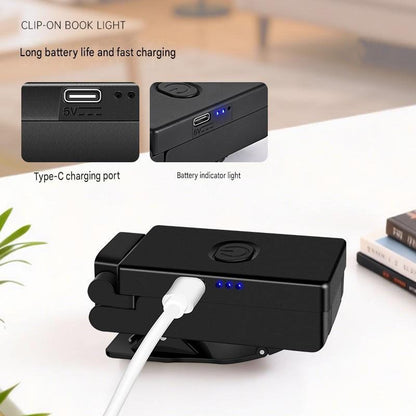 White Rechargeable LED Clip-On Reading Light - Foldable Portable Mini Book Light with Eye-Caring Lamp for Study & Bedside