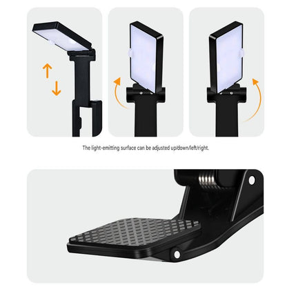 White Rechargeable LED Clip-On Reading Light - Foldable Portable Mini Book Light with Eye-Caring Lamp for Study & Bedside