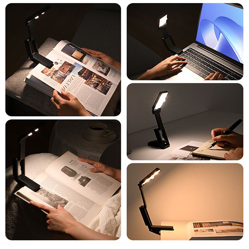 White Rechargeable LED Clip-On Reading Light - Foldable Portable Mini Book Light with Eye-Caring Lamp for Study & Bedside