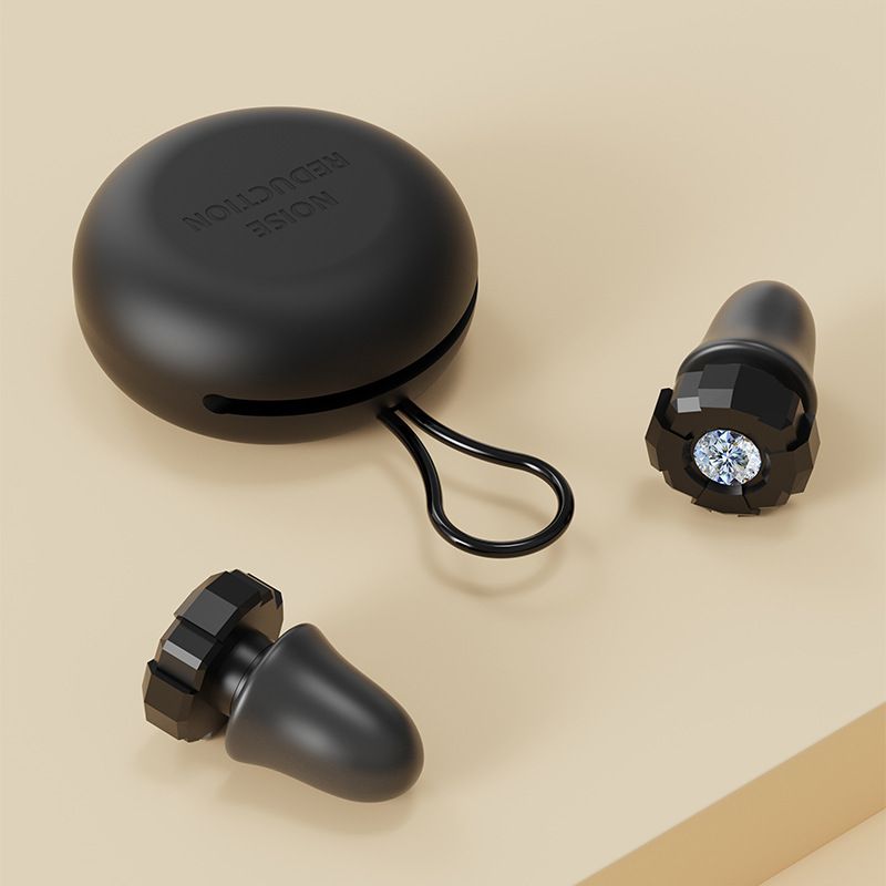 Black Luxury Diamond-Encrusted Noise Reduction Earplugs with Anti-Lost Lanyard - Soft Silicone Sleep & Study Ear Plugs for Comfortable Silence
