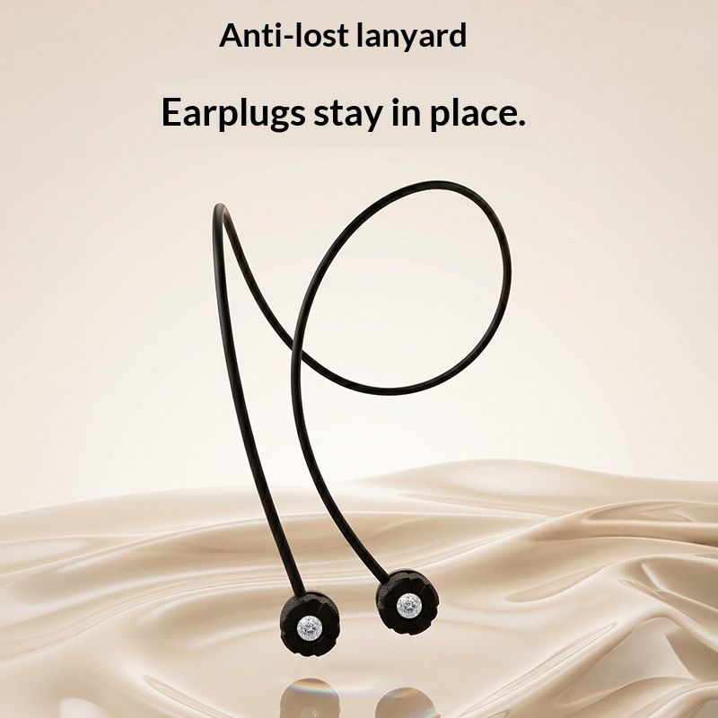 Black Luxury Diamond-Encrusted Noise Reduction Earplugs with Anti-Lost Lanyard - Soft Silicone Sleep & Study Ear Plugs for Comfortable Silence
