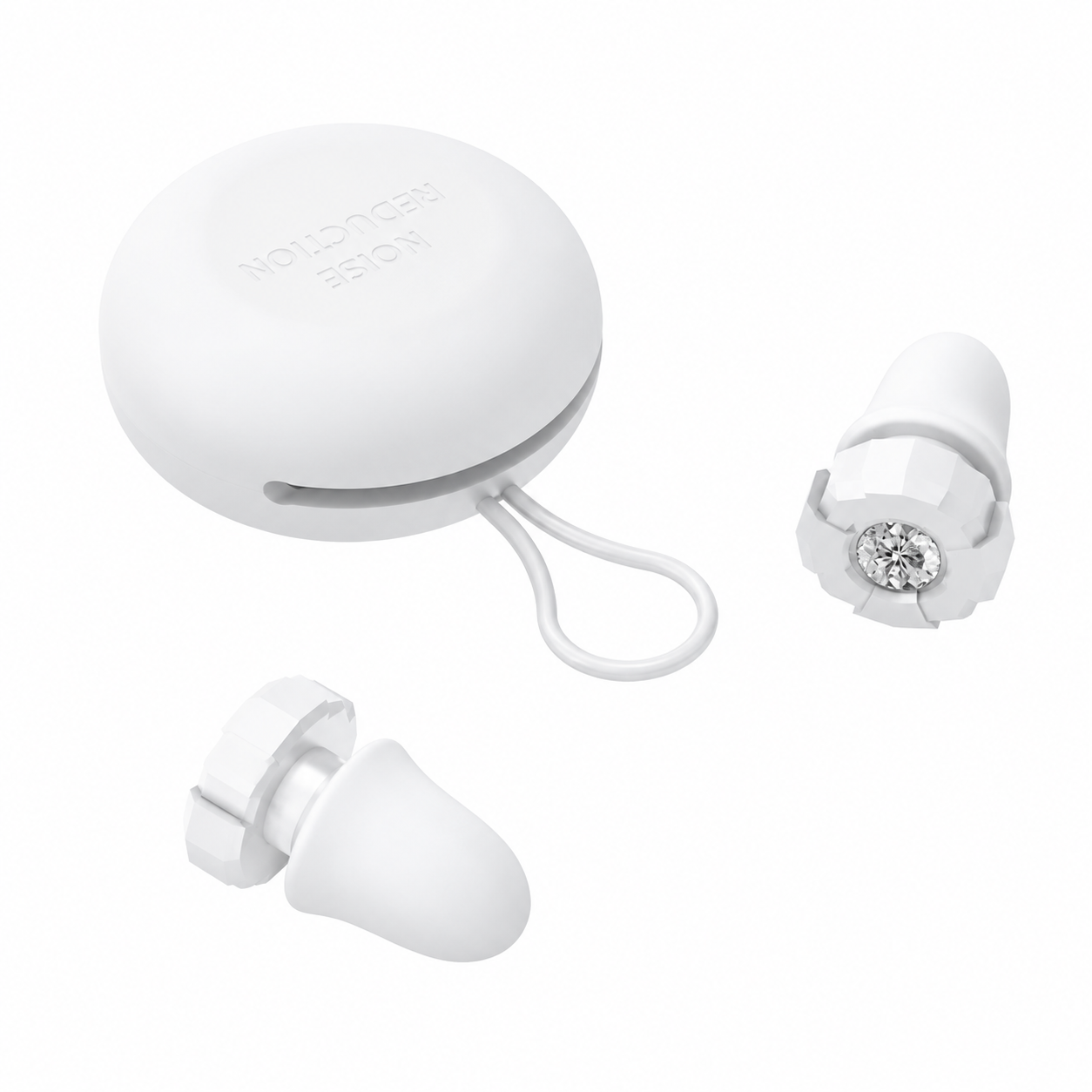 White Luxury Diamond-Encrusted Noise Reduction Earplugs with Anti-Lost Lanyard - Soft Silicone Sleep & Study Ear Plugs for Comfortable Silence