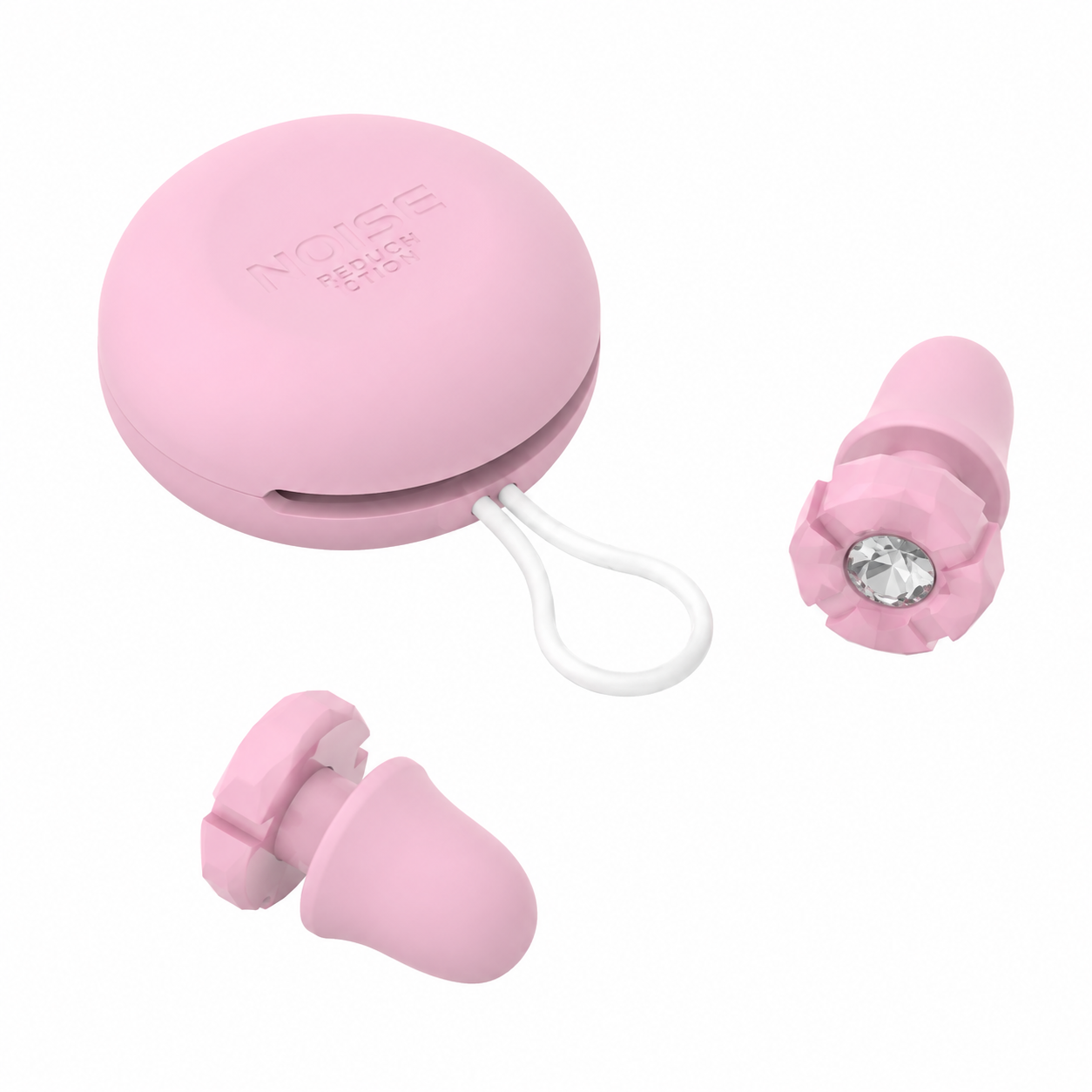Pink Luxury Diamond-Encrusted Noise Reduction Earplugs with Anti-Lost Lanyard - Soft Silicone Sleep & Study Ear Plugs for Comfortable Silence