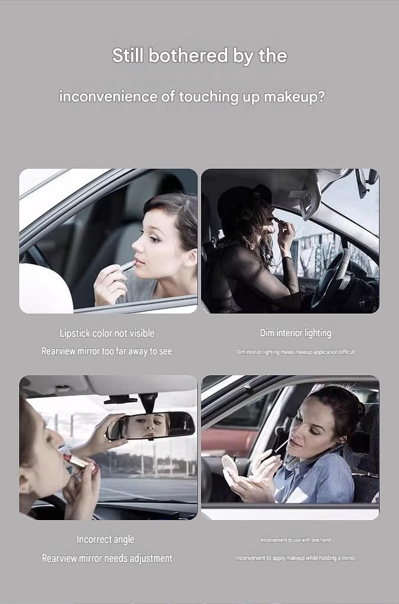 White LED Car Sun Visor Makeup Mirror with 5x Magnification & Touch Lighting - Rechargeable Vanity Mirror for Travel & Daily Use