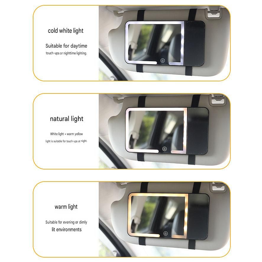 Black LED Car Sun Visor Makeup Mirror with 5x Magnification & Touch Lighting - Rechargeable Vanity Mirror for Travel & Daily Use