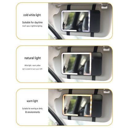 Black LED Car Sun Visor Makeup Mirror with 5x Magnification & Touch Lighting - Rechargeable Vanity Mirror for Travel & Daily Use