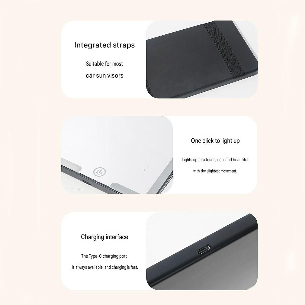Black LED Car Sun Visor Makeup Mirror with 5x Magnification & Touch Lighting - Rechargeable Vanity Mirror for Travel & Daily Use