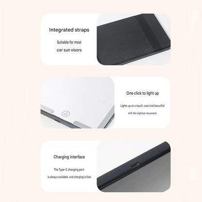 Black LED Car Sun Visor Makeup Mirror with 5x Magnification & Touch Lighting - Rechargeable Vanity Mirror for Travel & Daily Use